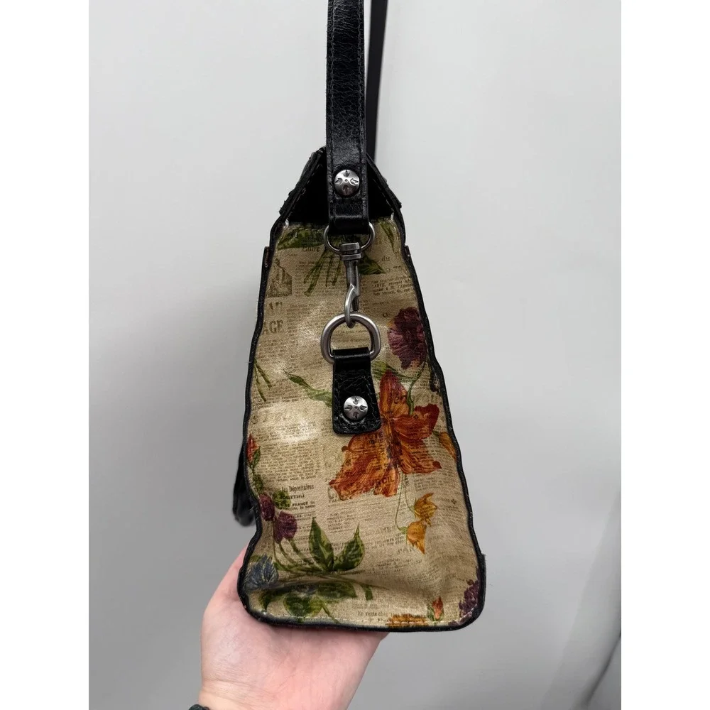Patricia Nash Josselin Satchel Bag Floral Newsprint Convertible Crossbody Purse‎